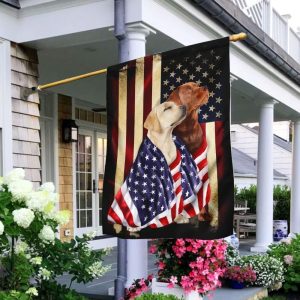 Yellow And Red Fox Labrador Retriever American Patriot Garden House Flag