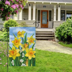 Spring Daffodil Floral Burlap House Flag